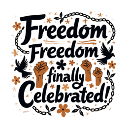 freedom celebration floral SVG PNG design with bold lettering, black floral elements, an uplifting message