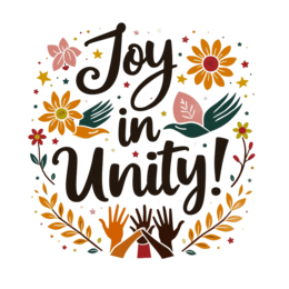 joy unity motifs SVG PNG design with bold lettering, floral elements, an uplifting message