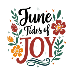 june tides of joy shirt SVG PNG design with hand-drawn style, bold lettering, black and white floral elements