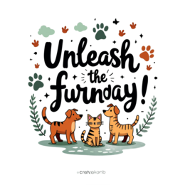 dogs cat playful SVG PNG design with bold lettering, white and orange floral elements