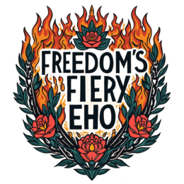 freedom fiery SVG PNG design with bold lettering, black and orange floral elements