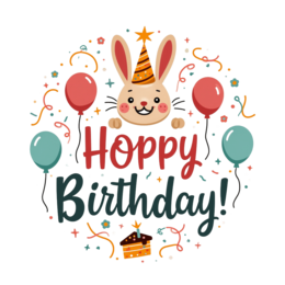 birthday bunny balloons SVG PNG design with bold lettering, pink floral elements