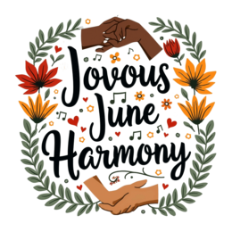 harmony june SVG PNG design with hand-drawn style, bold lettering, orange and red floral elements