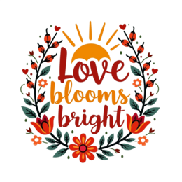 love blooms bright floral SVG PNG design with bold lettering, orange and pink floral elements