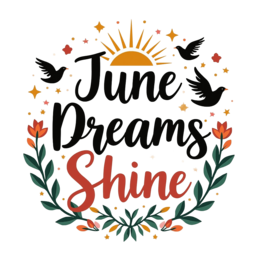 june dreams shine floral SVG PNG design with bold lettering, black and white floral elements, an uplifting message