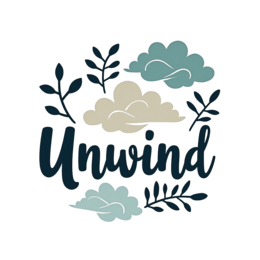unwind nature SVG PNG design with bold lettering, blue floral elements
