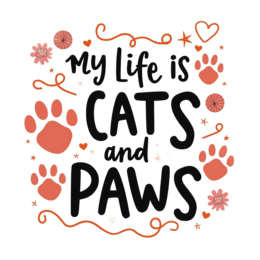cats paws SVG PNG design with bold lettering, red floral elements