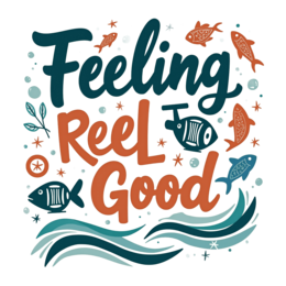 fishing feeling reel good SVG PNG design with bold lettering, an uplifting message