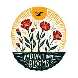 radiant hopes blooms shirt SVG PNG design with bold lettering, black and red floral elements
