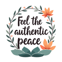 meditation authentic peace SVG PNG design with hand-drawn style, bold lettering, orange and green floral elements