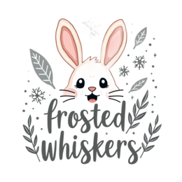 frosted whiskers bunny SVG PNG design with bold lettering, red floral elements