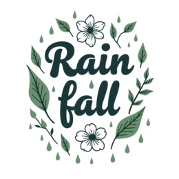 rainfall leaves flowers SVG PNG design with hand-drawn style, bold lettering, white and green floral elements