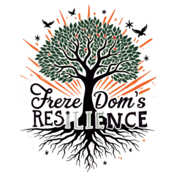 tree resilience graphics SVG PNG design with bold lettering, black and orange floral elements, an uplifting message