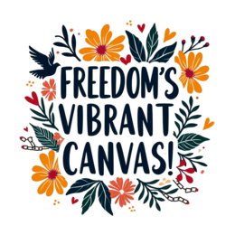 freedom vibrant canvas SVG PNG design with hand-drawn style, bold lettering, orange and pink floral elements