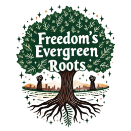 freedom tree SVG PNG design with bold lettering, white and green floral elements, an uplifting message