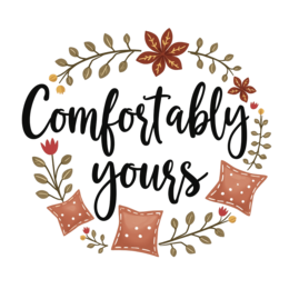 comfortably yours flower pillows SVG PNG design with hand-drawn style, bold lettering, floral elements