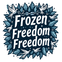 frozen freedom SVG PNG design with hand-drawn style, bold lettering, white and blue floral elements