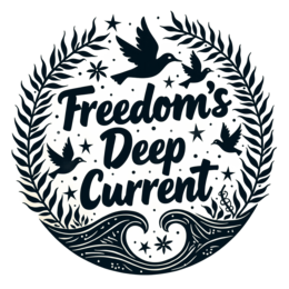 freedom doves waves SVG PNG design with hand-drawn style, bold lettering, black and white floral elements