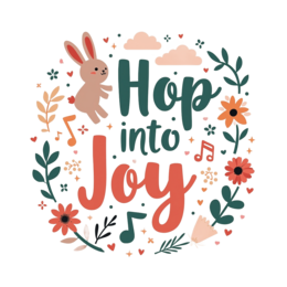 hop joy bunny flowers SVG PNG design with bold lettering, pink and red floral elements