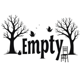 empty trees chair SVG PNG design with bold lettering, black and white floral elements