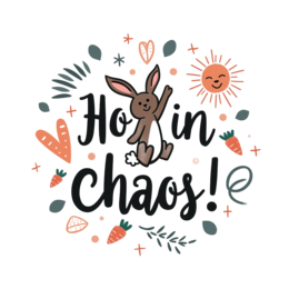 holiday bunny SVG PNG design with bold lettering, black and white floral elements