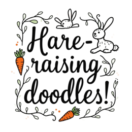 hare raising doodles SVG PNG design with hand-drawn style, bold lettering, orange and green floral elements