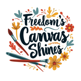 freedom canvas shines floral SVG PNG design with hand-drawn style, bold lettering, red and blue floral elements