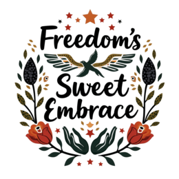 freedom sweet embrace SVG PNG design with hand-drawn style, bold lettering, black and white floral elements