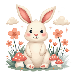 bunny flowers SVG PNG design with white and orange floral elements