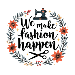 fashion sewing wreath SVG PNG design with hand-drawn style, orange and blue floral elements