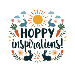 hoppy inspirations bunnies SVG PNG design with bold lettering, orange and green floral elements