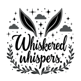 whiskered whispers SVG PNG design with bold lettering, black and white floral elements