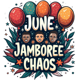 june jamboree chaos SVG PNG design with bold lettering, orange and green floral elements