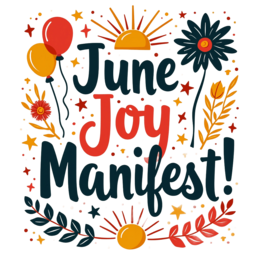 june joy manifest SVG PNG design with bold lettering, black and white floral elements