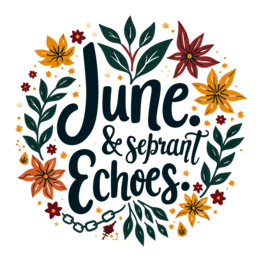 june echoes flowers floral SVG PNG design with hand-drawn style, bold lettering, white and orange floral elements