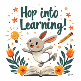 learning bunny SVG PNG design with bold lettering, orange and green floral elements