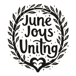 june joys wreath SVG PNG design with hand-drawn style, bold lettering, black and white floral elements