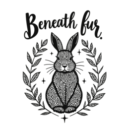 bunny beneathfur floral SVG PNG design with hand-drawn style, black and white floral elements