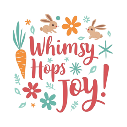whimsy hops joy SVG PNG design with bold lettering, orange and pink floral elements