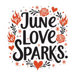 june love sparks SVG PNG design with bold lettering, black and white floral elements