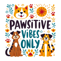 pawsitive vibes SVG PNG design with bold lettering, orange and green floral elements