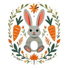 rabbit carrots wreath SVG PNG design with orange and pink floral elements