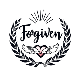 forgiven wings wreath SVG PNG design with hand-drawn style, bold lettering, white and pink floral elements