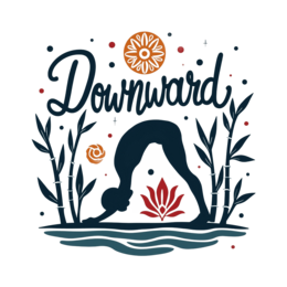 yoga downward flower SVG PNG design with bold lettering, orange and red floral elements
