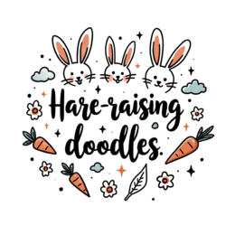 bunnies doodles SVG PNG design with bold lettering, pink floral elements