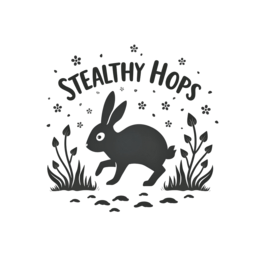 stealthy hops rabbit SVG PNG design with bold lettering, black and white floral elements