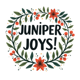 juniper joys SVG PNG design with bold lettering, orange and red floral elements