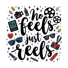 no feels just reels SVG PNG design with bold lettering, black and red floral elements