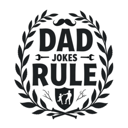 dad jokes rule wreath SVG PNG design with bold lettering, black and white floral elements