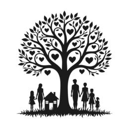 family love tree SVG PNG design with black and white floral elements
